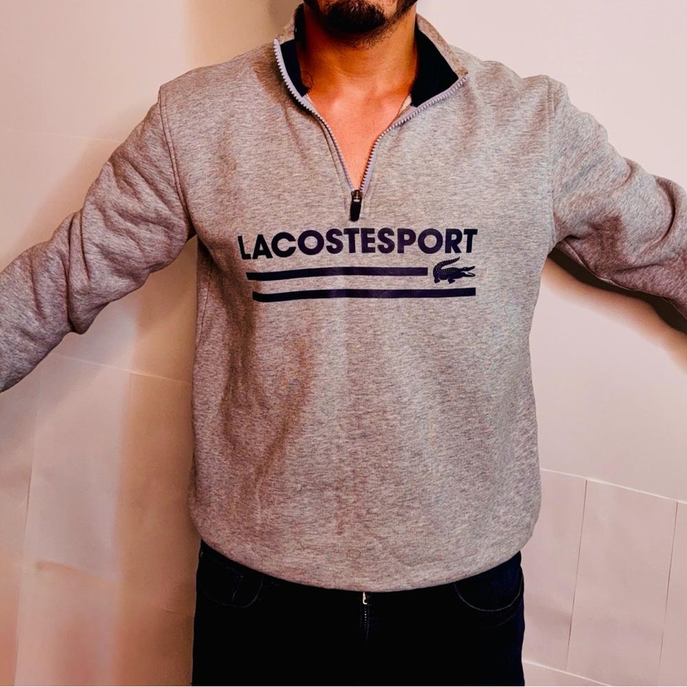 Lacoste Sport Heather Gray Quarter-Zip Pullover - Picture 2 of 7
